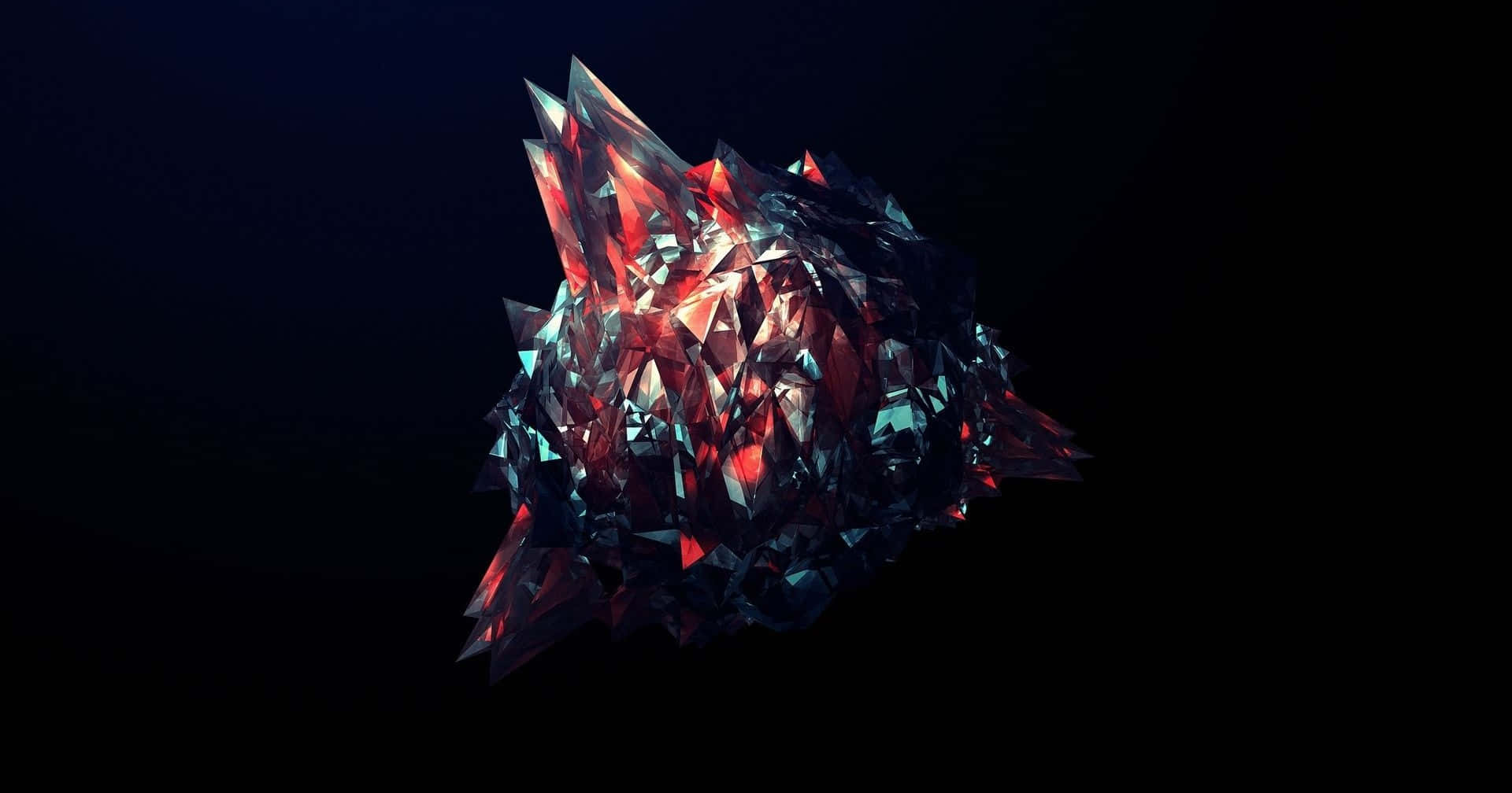 Wolf Minimalist 桌布 壁紙 — 一個發光的紅色和藍色晶體結構，帶有鋒利的刻面，在深邃的黑色虛空中輻射出光芒。
