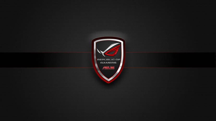 Logo 桌布 壁紙 — 一個發光的紅色和銀色 ROG 標誌，居中在帶有水平黑色條紋的深色紋理背景上。
