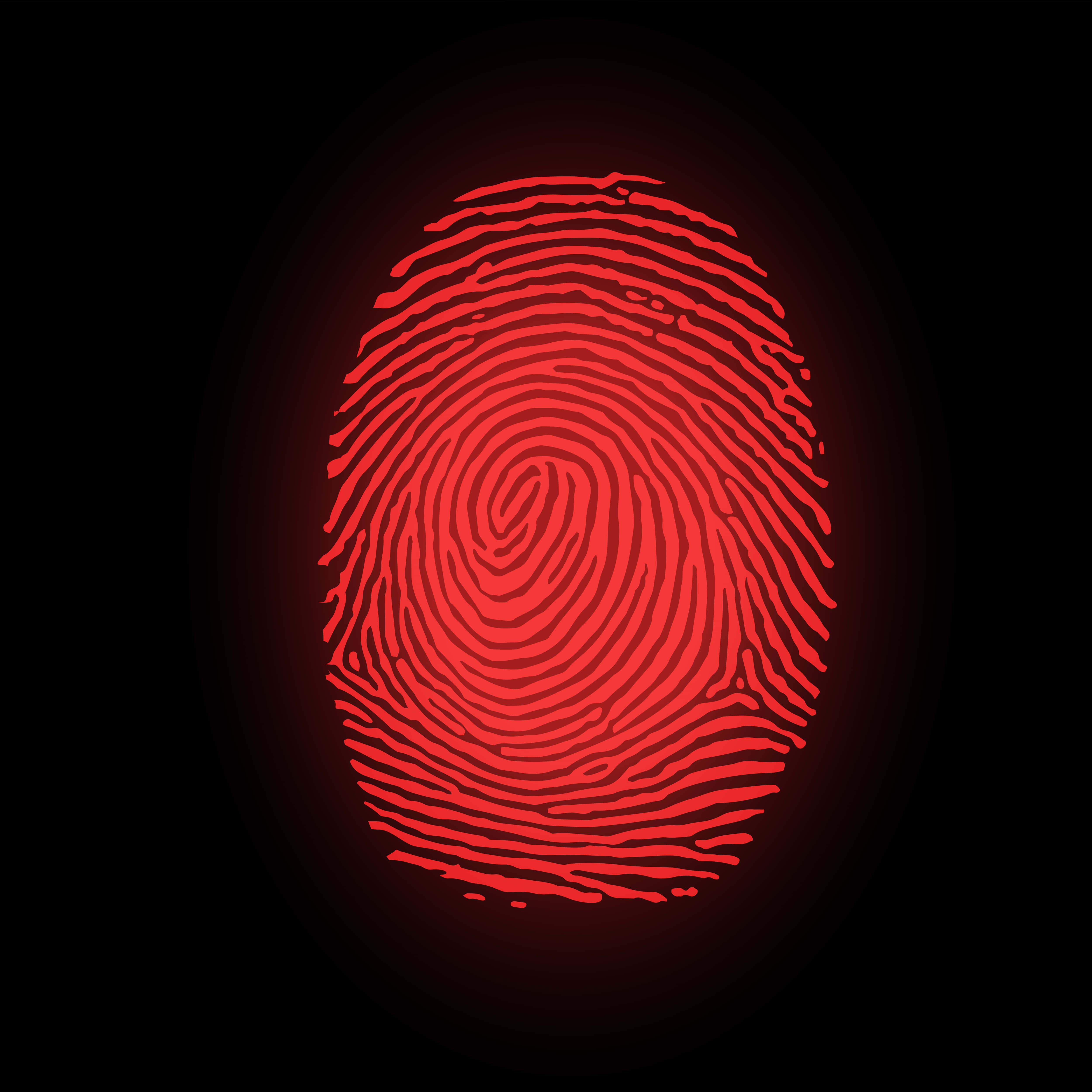 Fingerprint 桌布 壁紙 — 一個發光的紅色指紋在純黑背景上散發光芒，帶有微弱的漏光效果。