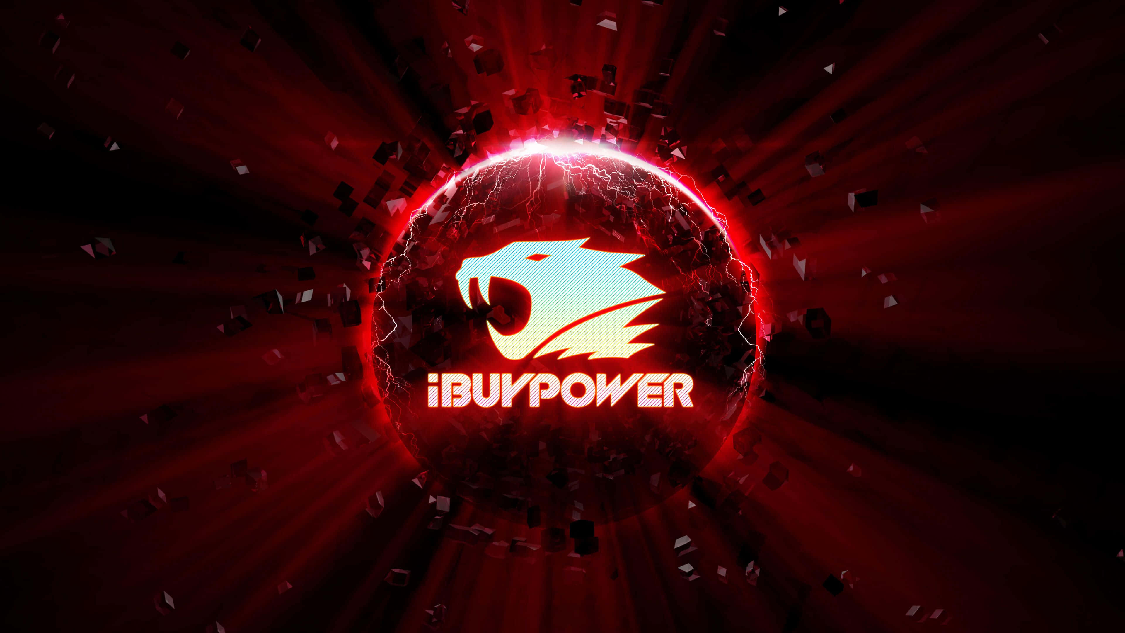 4K Hdmi 桌布 壁紙 — 一個發光的紅色球體，帶有咆哮的老虎標誌和 iBUYPOWER 文字，在黑暗背景下迸發能量。