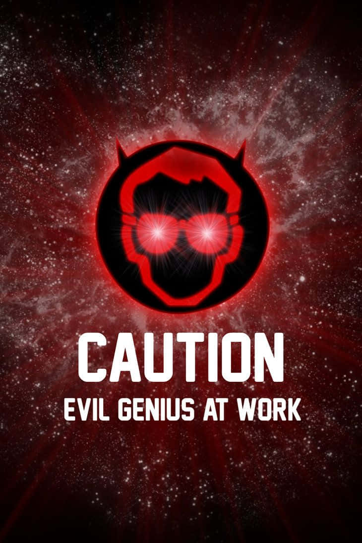 Dark Genius 桌布 壁紙 — 一個發光的紅色魔鬼頭骨戴著太陽眼鏡，在宇宙紅色和黑色的星場背景下散發光芒，並帶有粗體警告文字。