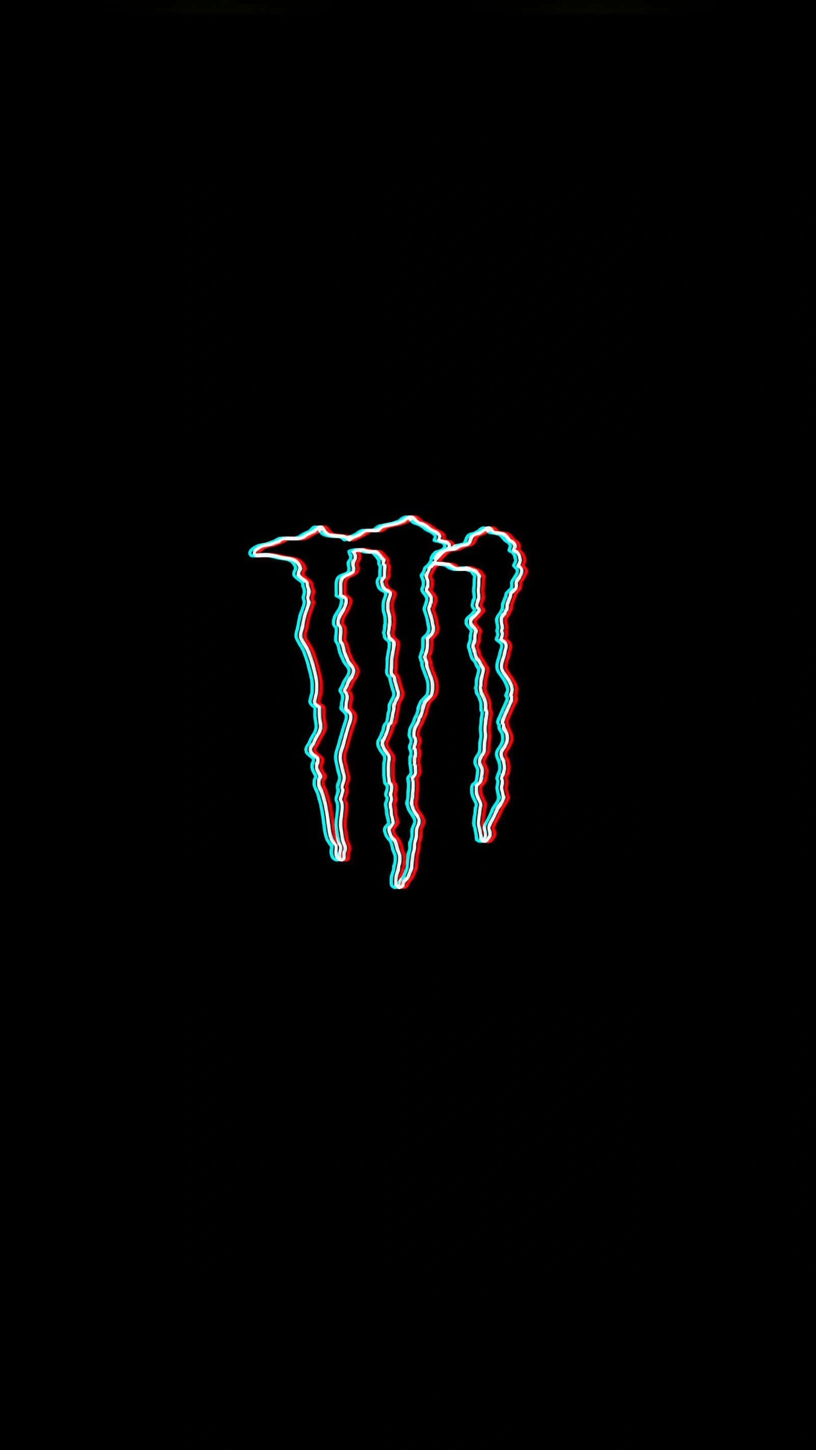 Monster Energy 桌布 壁紙 — 一個發光的紅藍立體Monster Energy標誌在純黑色背景上跳動。