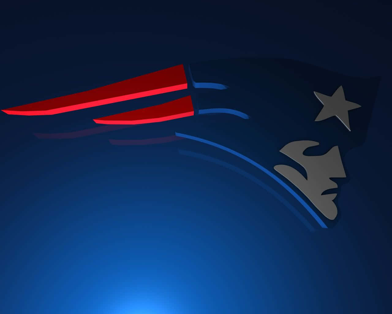 Patriots 桌布 壁紙 — 一個發光的紐英倫愛國者隊標誌，帶有紅色翅膀和銀色星星，背景為漸變藍色。