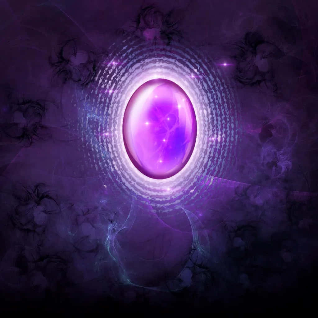 Power Stone 桌布 壁紙 — 一個發光的紫色宇宙蛋，被旋轉的分形能量和黑暗星雲包圍在神秘的數碼場景中。