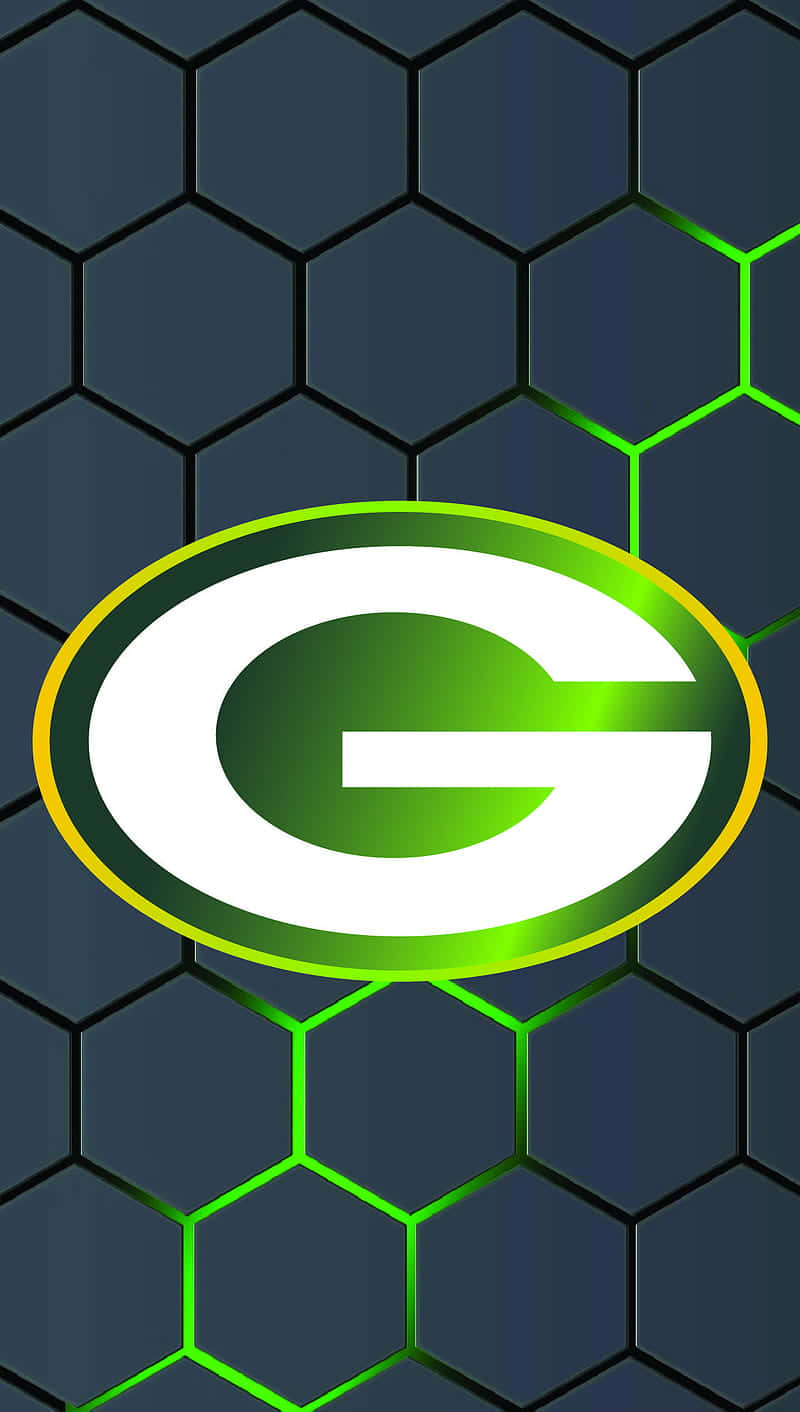 Packers 桌布 壁紙 — 一個發光的綠色G標誌，居中於帶有霓虹綠色點綴的深色六邊形網格上。