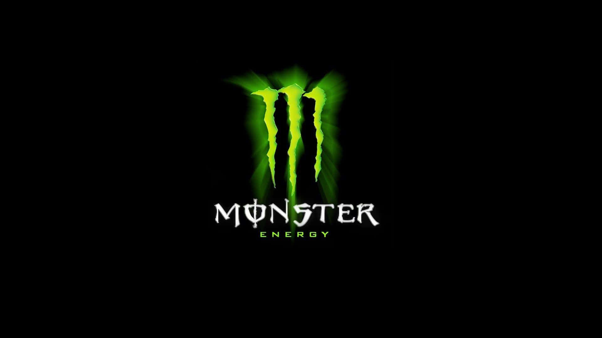 Monster Energy 桌布 壁紙 — 一個發光的綠色Monster Energy標誌，帶有爪痕，在純黑色背景上散發光芒。