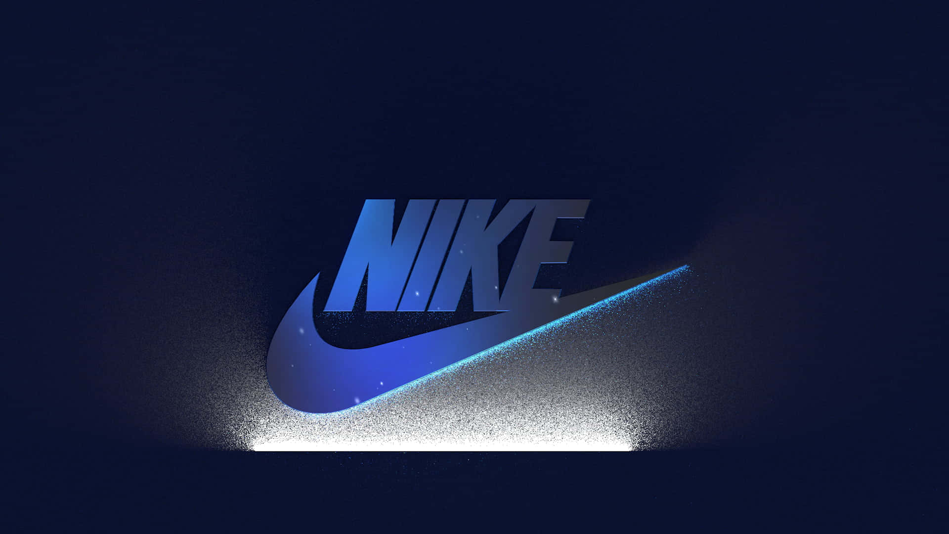 Blue Nike 桌布 壁紙 — 一個發光的藍色Nike標誌在黑暗背景中散發光芒，並帶有閃爍的粒子效果。