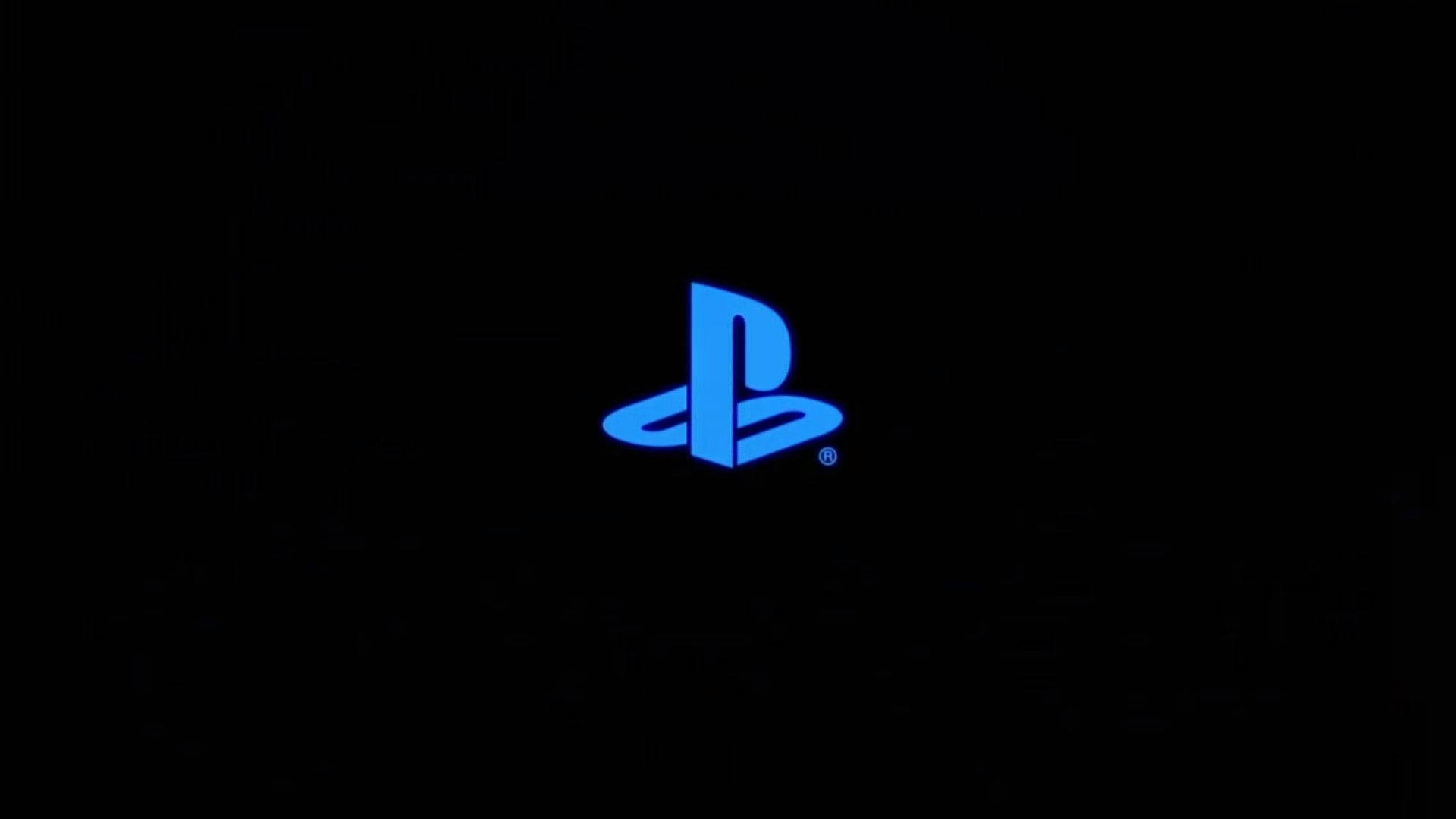 3D 桌布 壁紙 — 一個發光的藍色PlayStation標誌，居中於純黑色背景上。