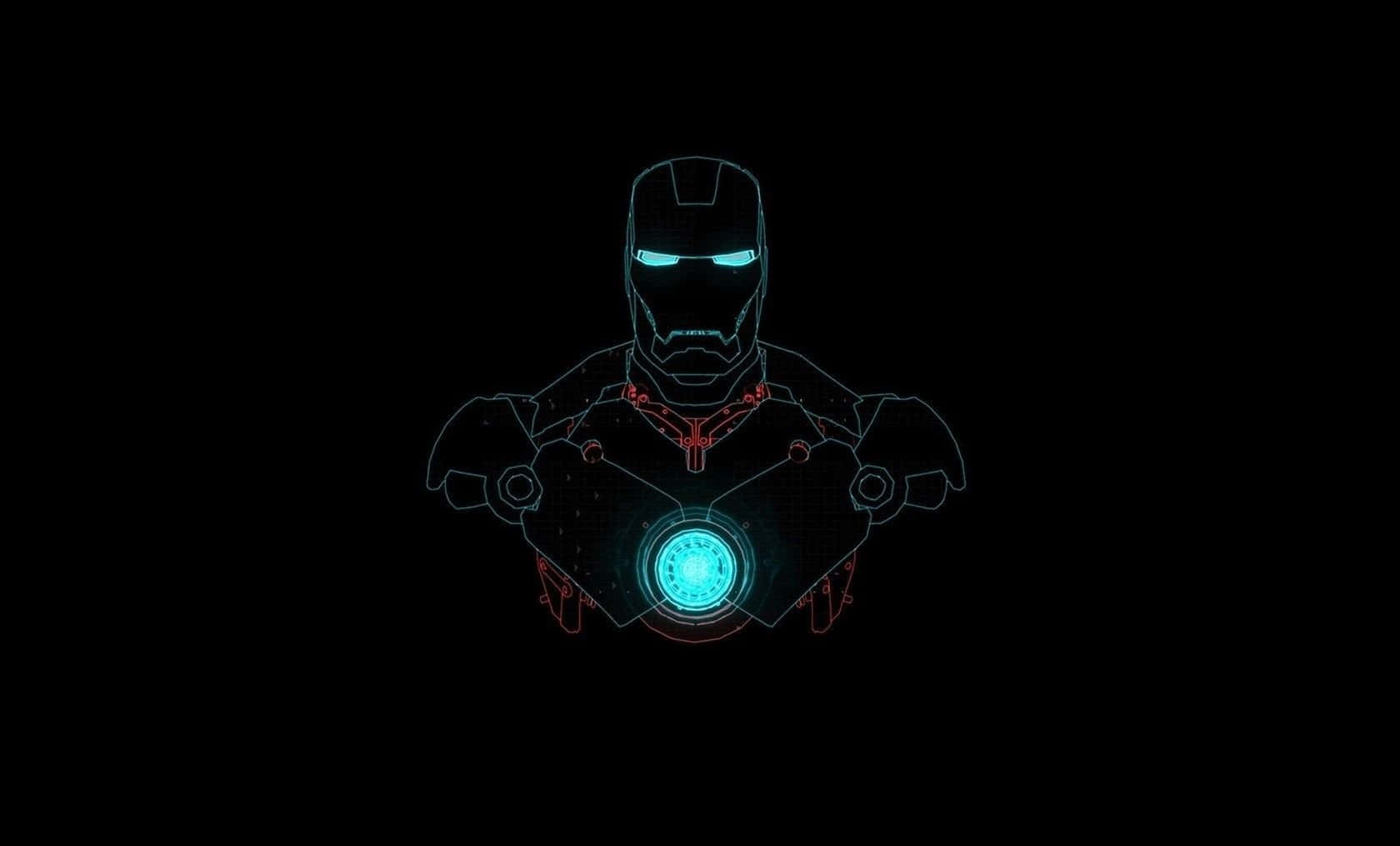 Iron Man Arc Reactor 桌布 壁紙 — 一個發光的藍色和紅色線框鐵甲奇俠半身像，居中立在漆黑背景上。