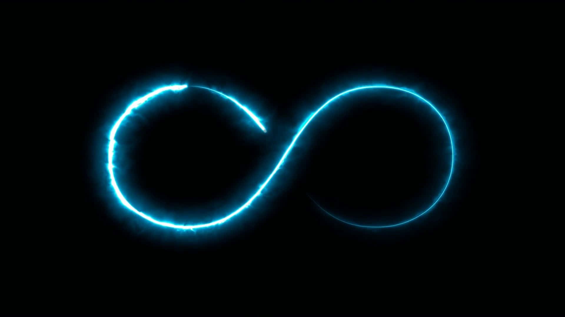 Dark Infinity 桌布 壁紙 — 一個發光的藍色無限符號在純黑色背景上以電能脈動。