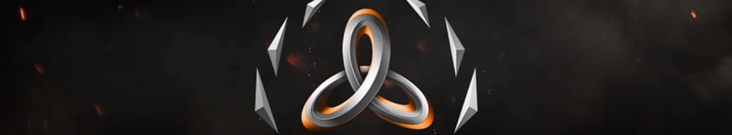 Treyarch 桌布 壁紙 — 一個發光的金屬三位一體結徽章，被鋒利的碎片包圍，背景是黑暗煙霧繚繞並帶有熾熱餘燼。