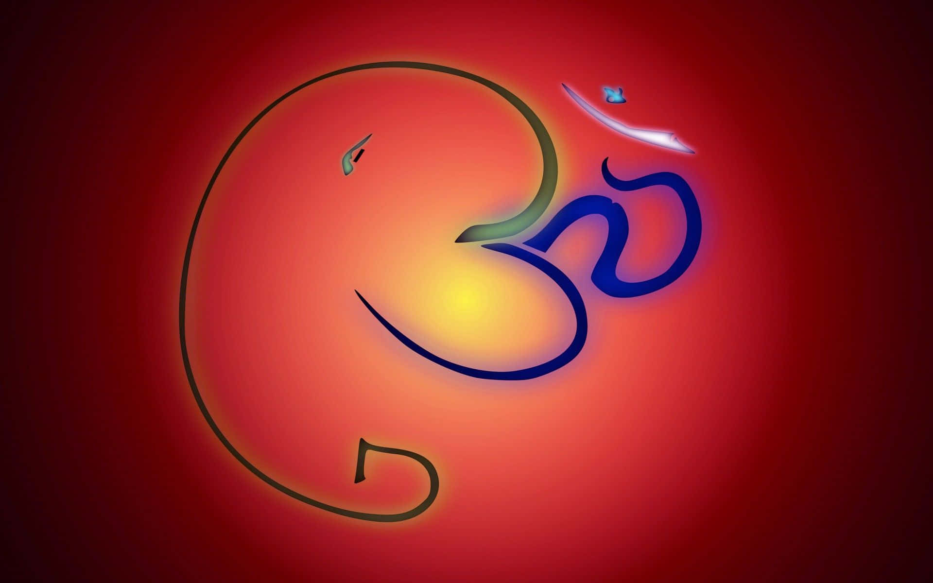 Om 桌布 壁紙 — 一個發光的風格化象神符號在深紅色漸變背景上散發出溫暖的光芒。