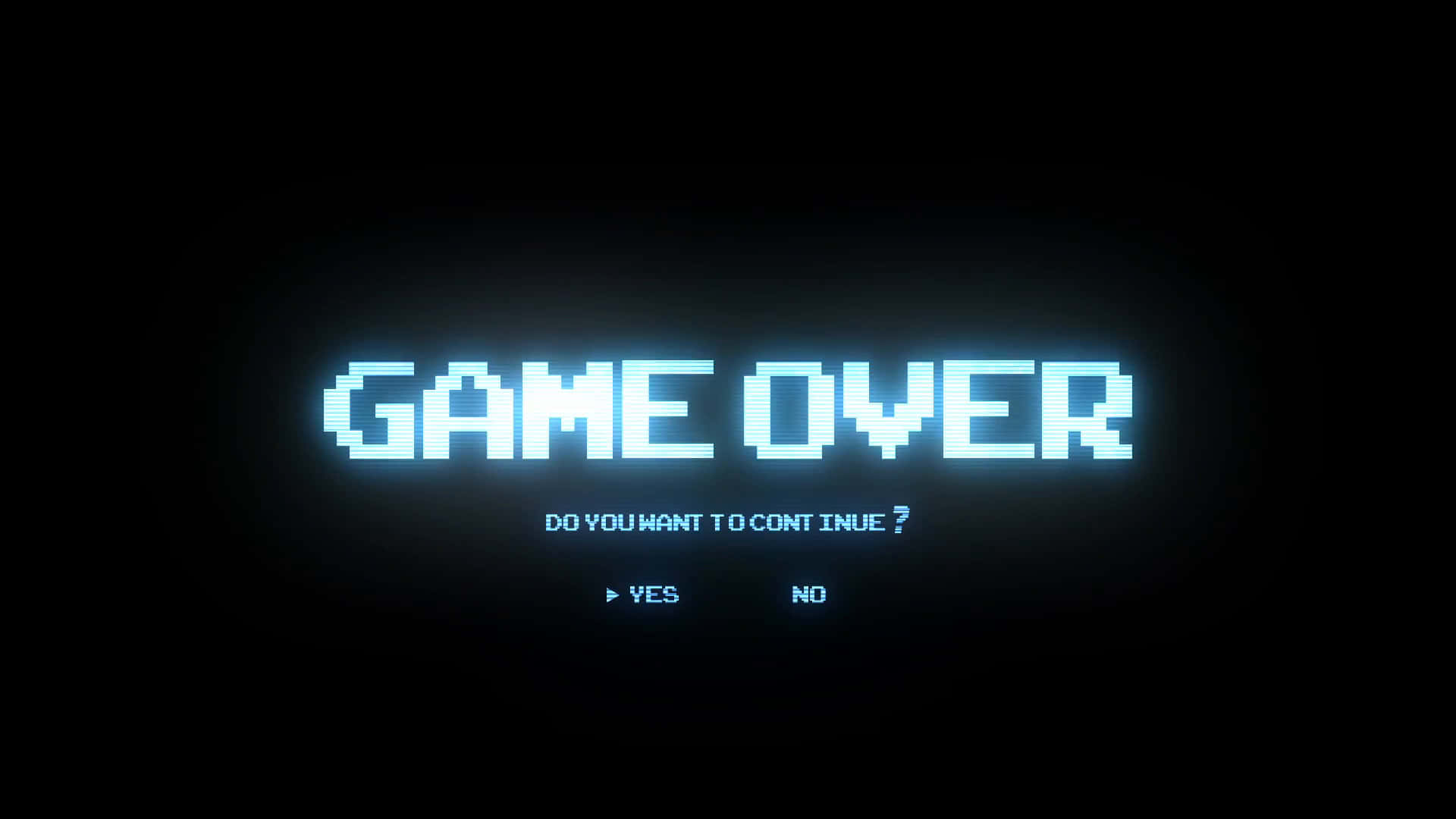 Dark Game Over 桌布 壁紙 — 一個發光藍色像素化的「GAME OVER」畫面，帶有打字錯誤的提示，背景為黑色。