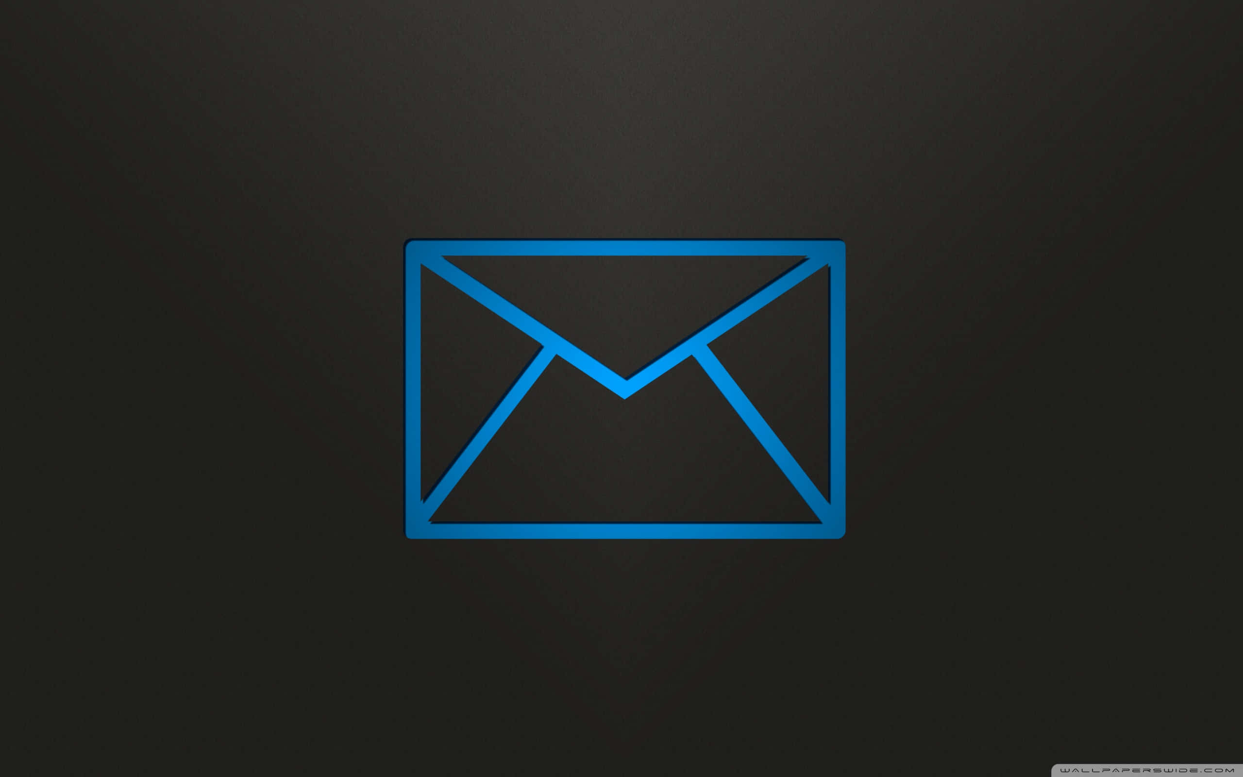 mail 桌布 壁紙 — 一個發光藍色輪廓的信封圖示，置中於深色漸變背景上。