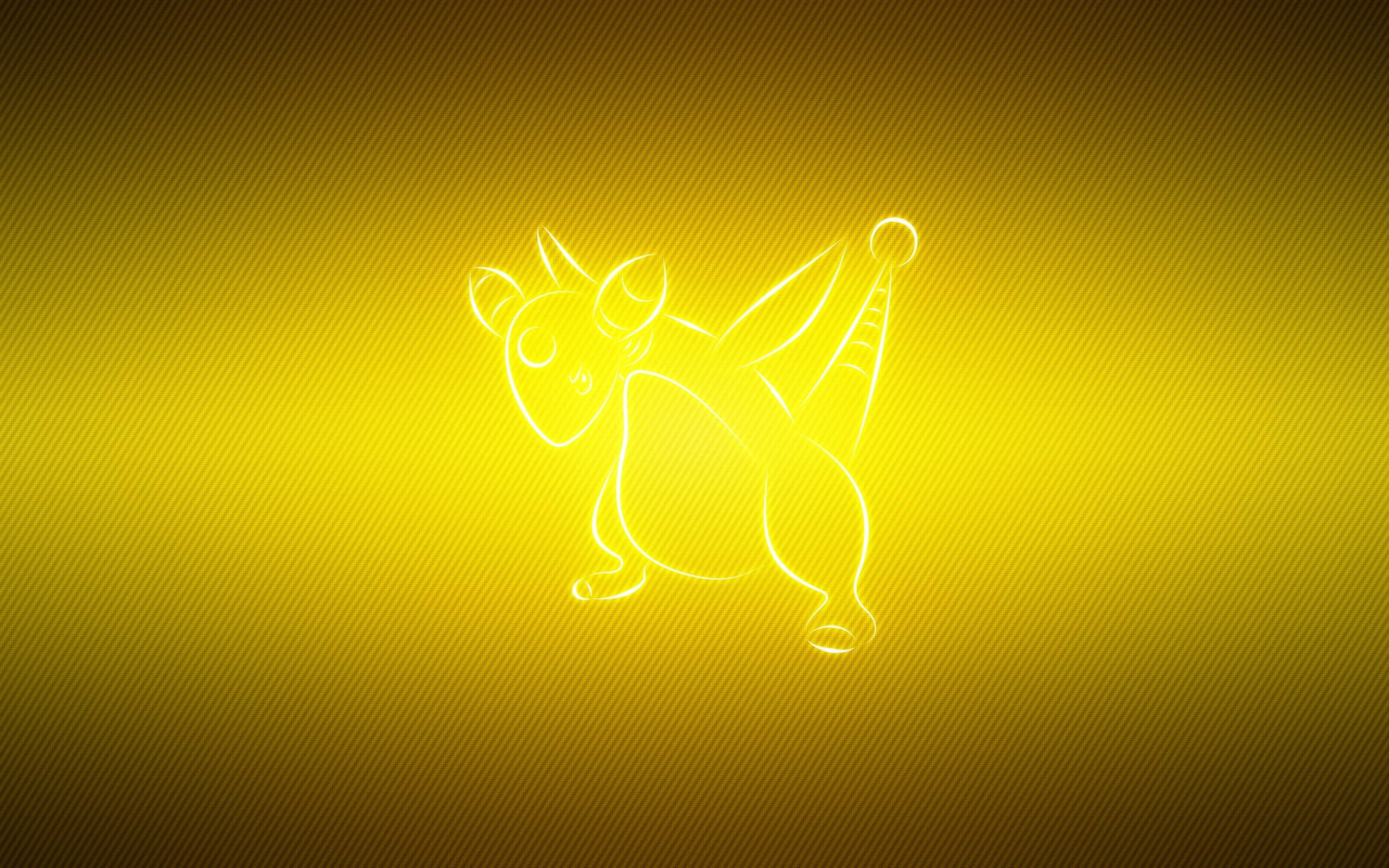Pokemon Posters 桌布 壁紙 — 一個發光黃色線條藝術剪影的卡通生物，站在帶有對角線條的耀眼漸變黃色背景前。