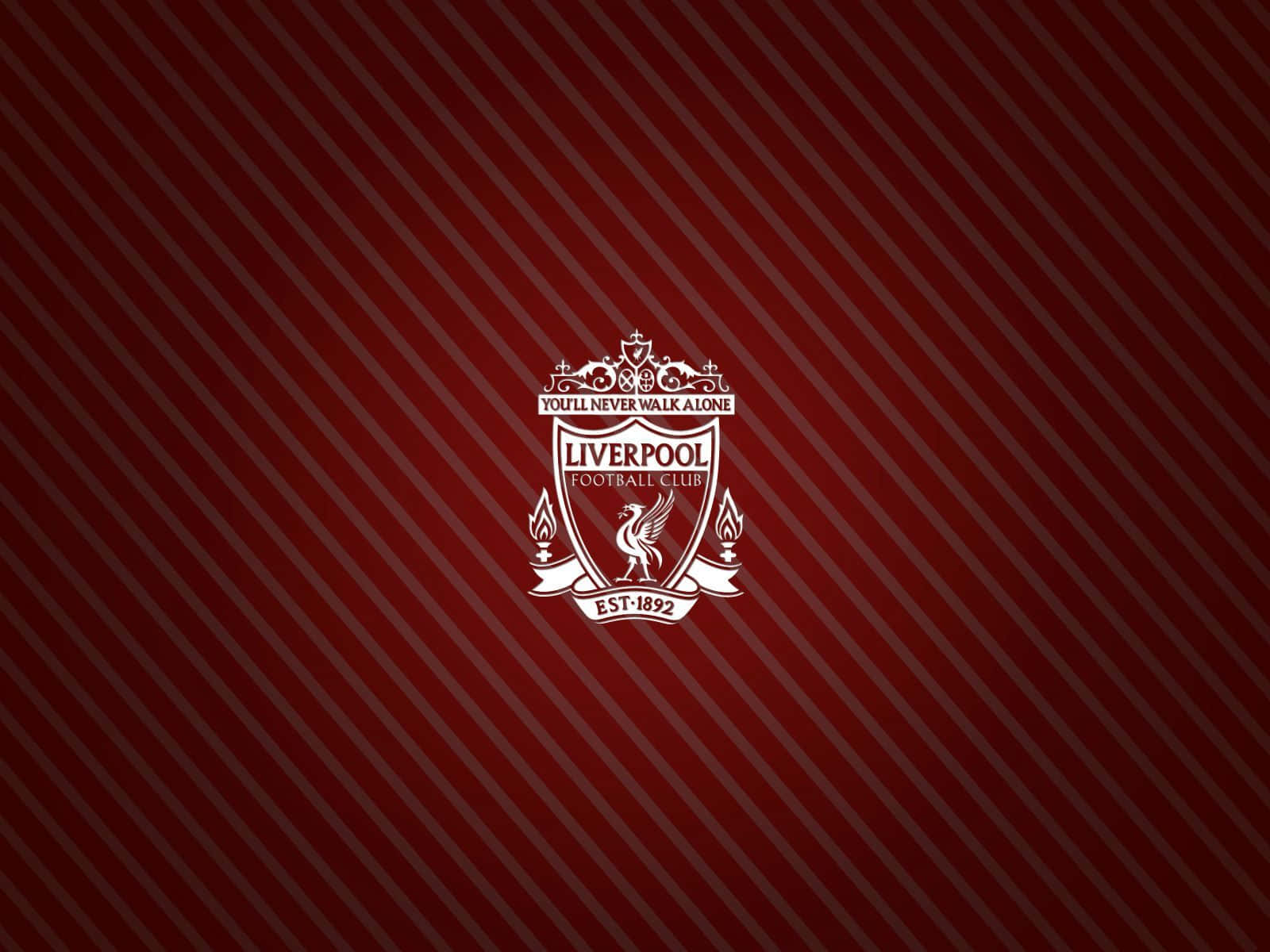 Liverpool Logo 桌布 壁紙 — 一個白色利物浦足球會徽章，居中於深紅色背景上，帶有對角線條紋。