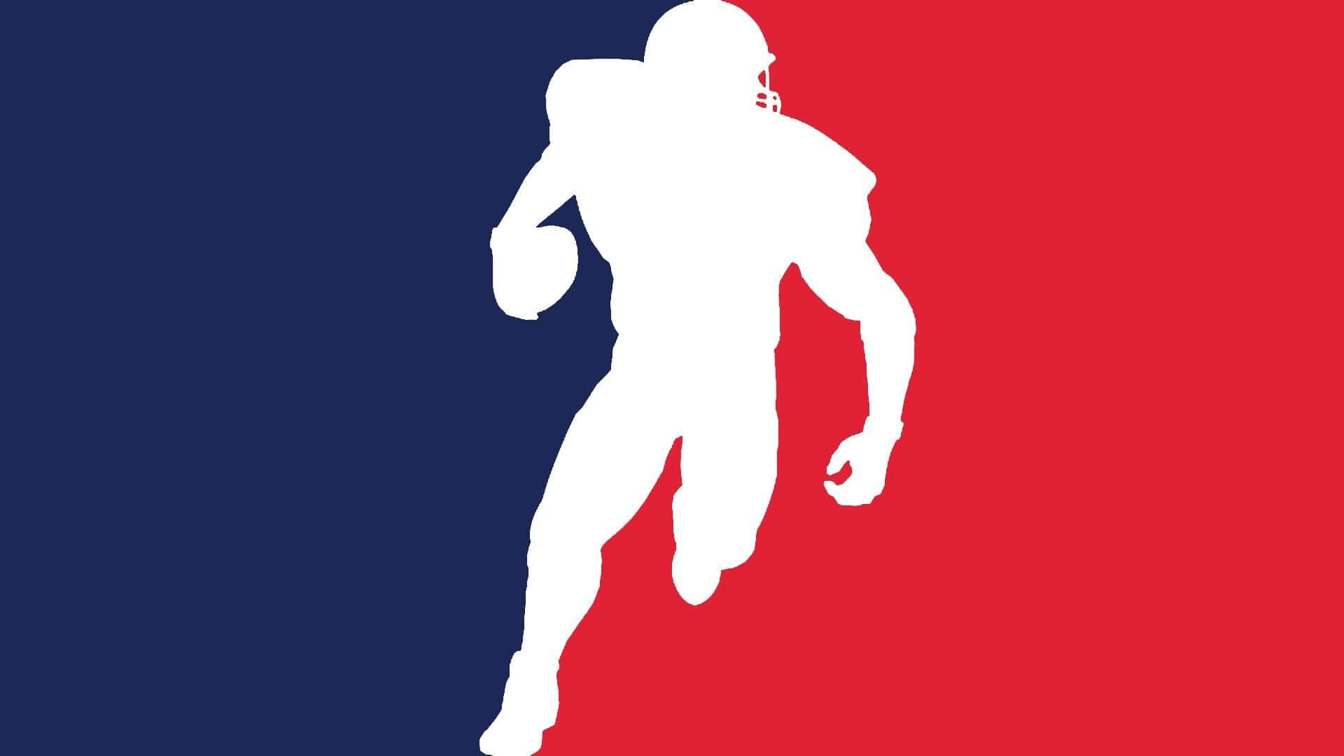 NFL 桌布 壁紙 — 一個白色剪影，描繪一名美式足球運動員在藍紅分割背景上持球奔跑。