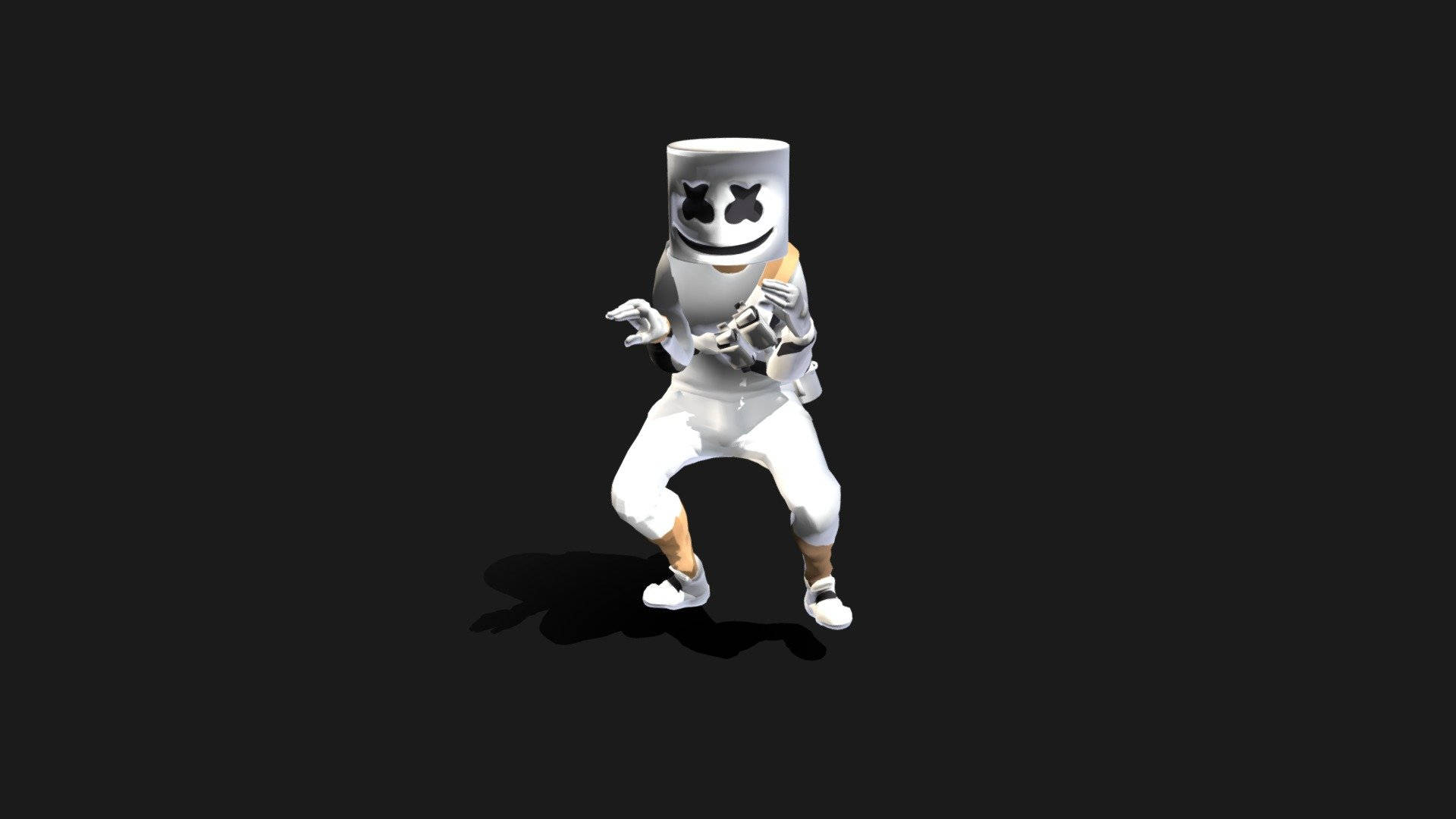 Fortnite Skins 桌布 壁紙 — 一個白色棉花糖頭角色在純黑色背景上擺出舞蹈姿勢。