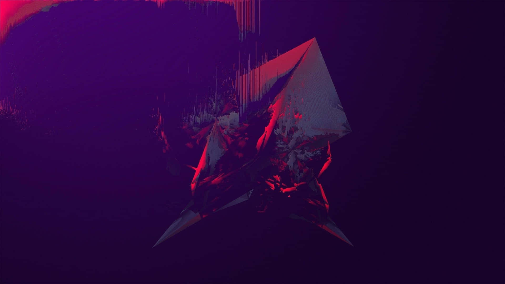 Beautiful Abstract 桌布 壁紙 — 一個破碎的幾何水晶在黑暗的抽象背景上散發出鮮豔的紅色和紫色光芒。