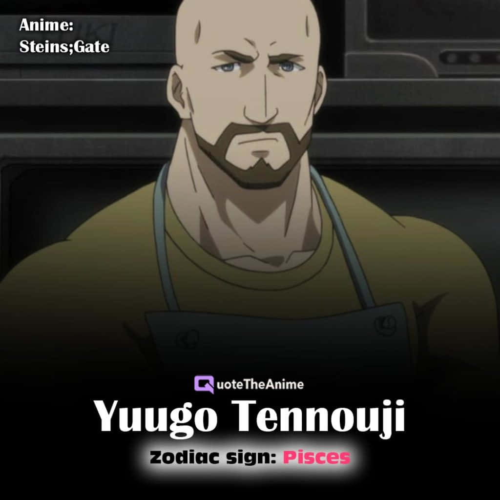 Yuugo Tennouji 桌布 壁紙 — 一個禿頭留鬍鬚的動畫男人穿著圍裙，在燈光昏暗的廚房裡專注地凝視。