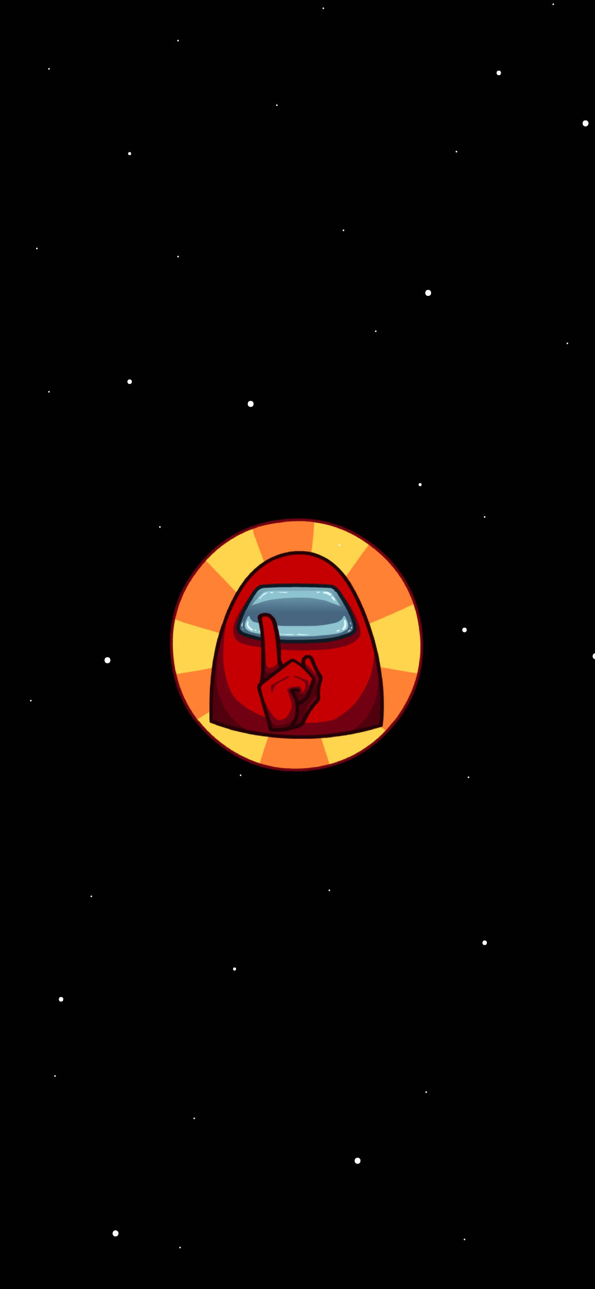 Among US 桌布 壁紙 — 一個穿著太空衣的紅色太空人，在佈滿星星的黑色背景下豎起中指。