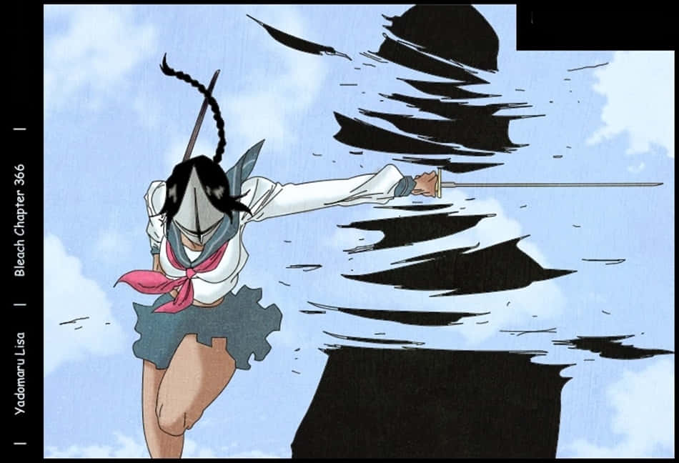 Lisa Yadomaru 桌布 壁紙 — 一個穿著校服的動感動漫女孩在明亮的藍天下斬開黑色能量波。