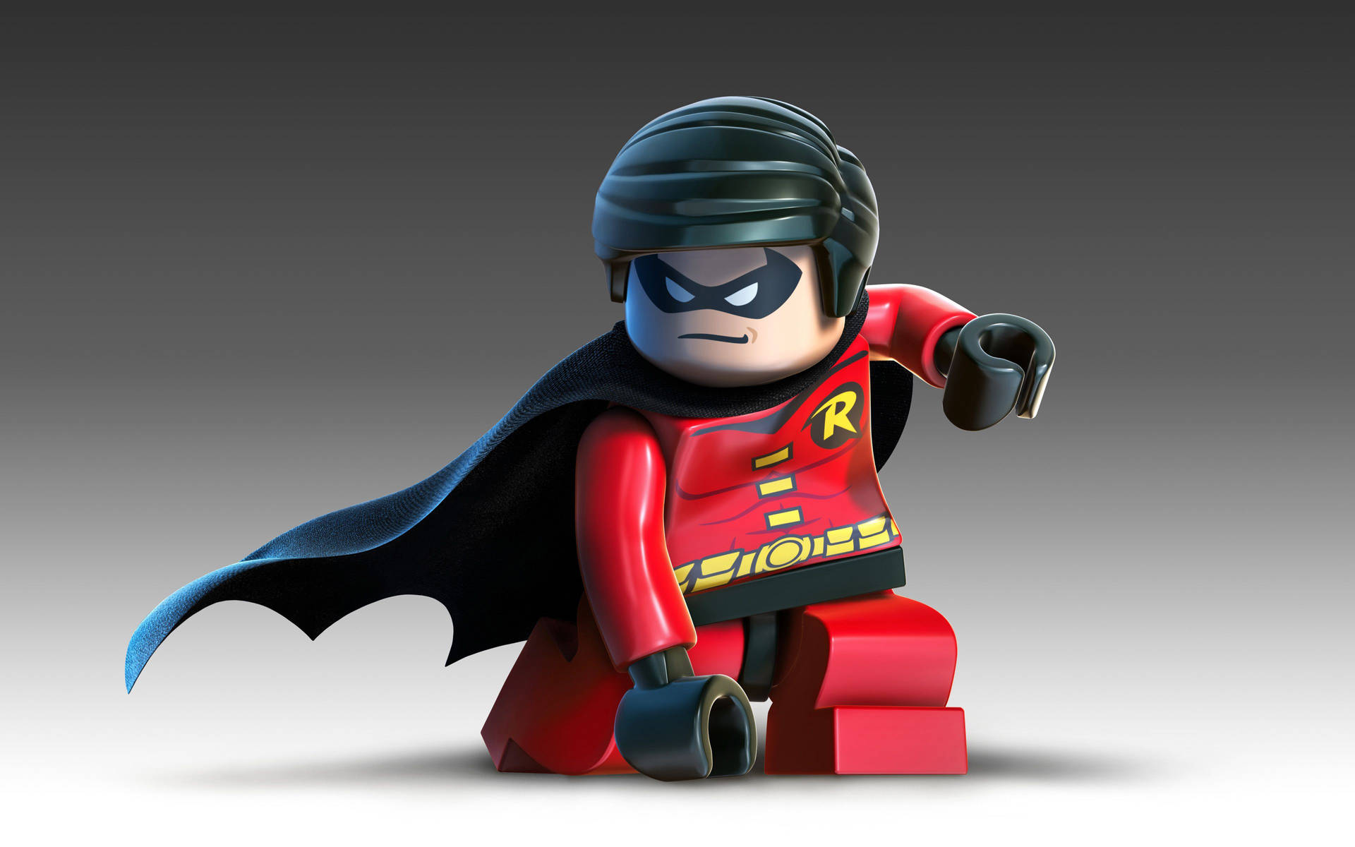 穿著紅黑服裝和披風的LEGO Robin超級英雄人偶。
