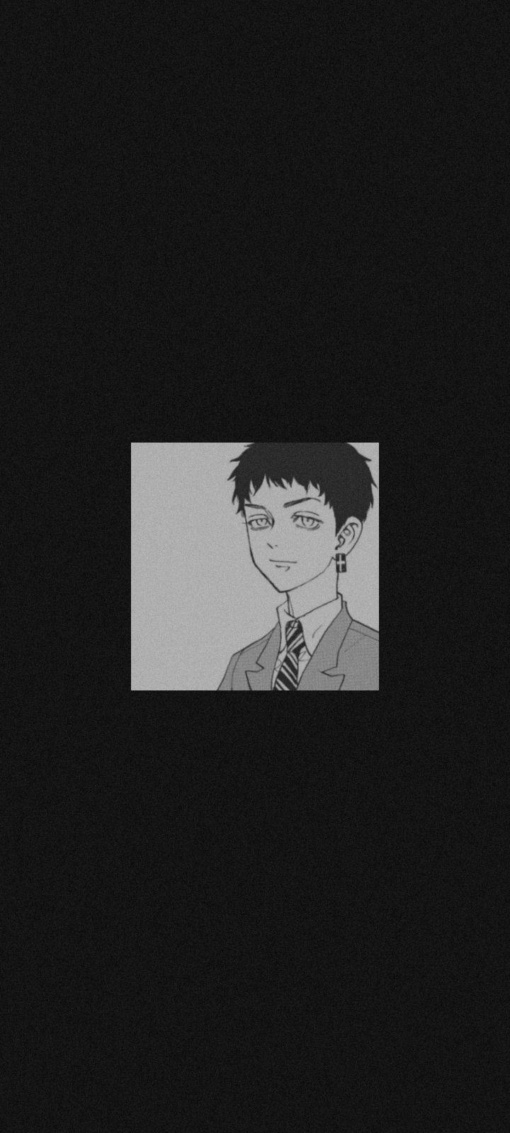 Mitsuya Takashi 桌布 壁紙 — 一個穿著西裝打領帶的年輕男子的單色動漫肖像，居中在帶紋理的黑色背景上。