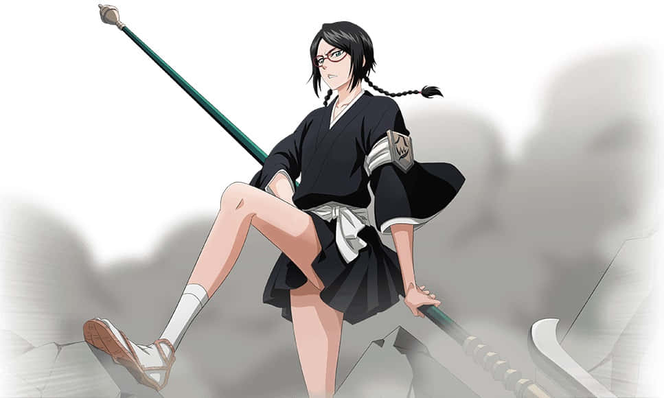 Lisa Yadomaru 桌布 壁紙 — 一個穿著黑色制服嘅動漫女仔，喺霧氣濛濛嘅灰色雲層中企喺破碎嘅石頭上，揸住一把長劍。