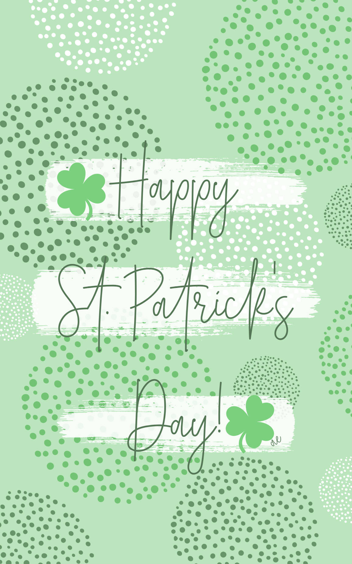 Happy St Patricks Day 桌布 壁紙 — 一個節日氣氛的聖帕特里克節壁紙，帶有綠色三葉草和薄荷背景上的波點圓圈。