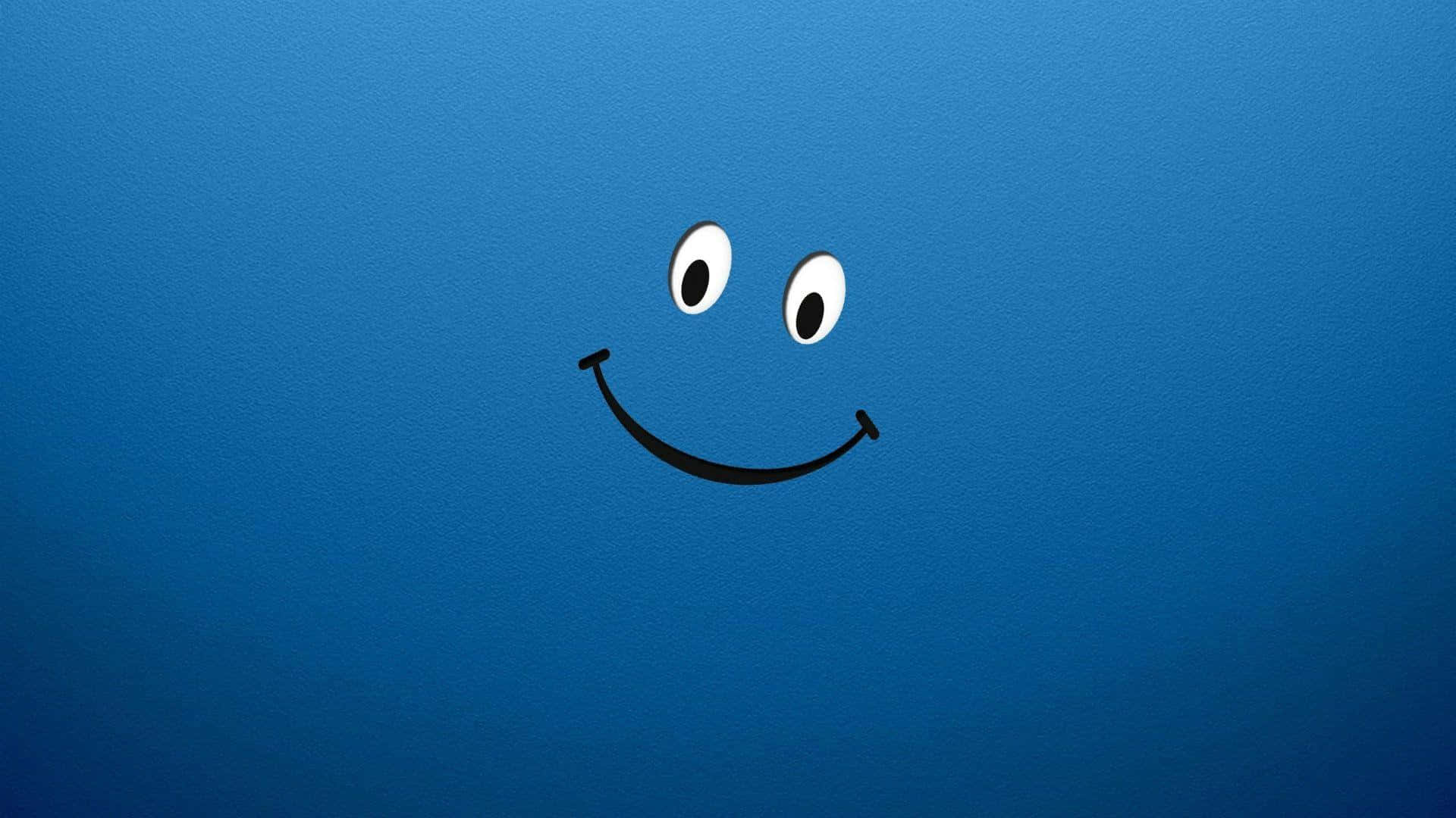 happiness 桌布 壁紙 — 一個簡單的笑臉，大眼睛，居中在帶有紋理的藍色背景上。