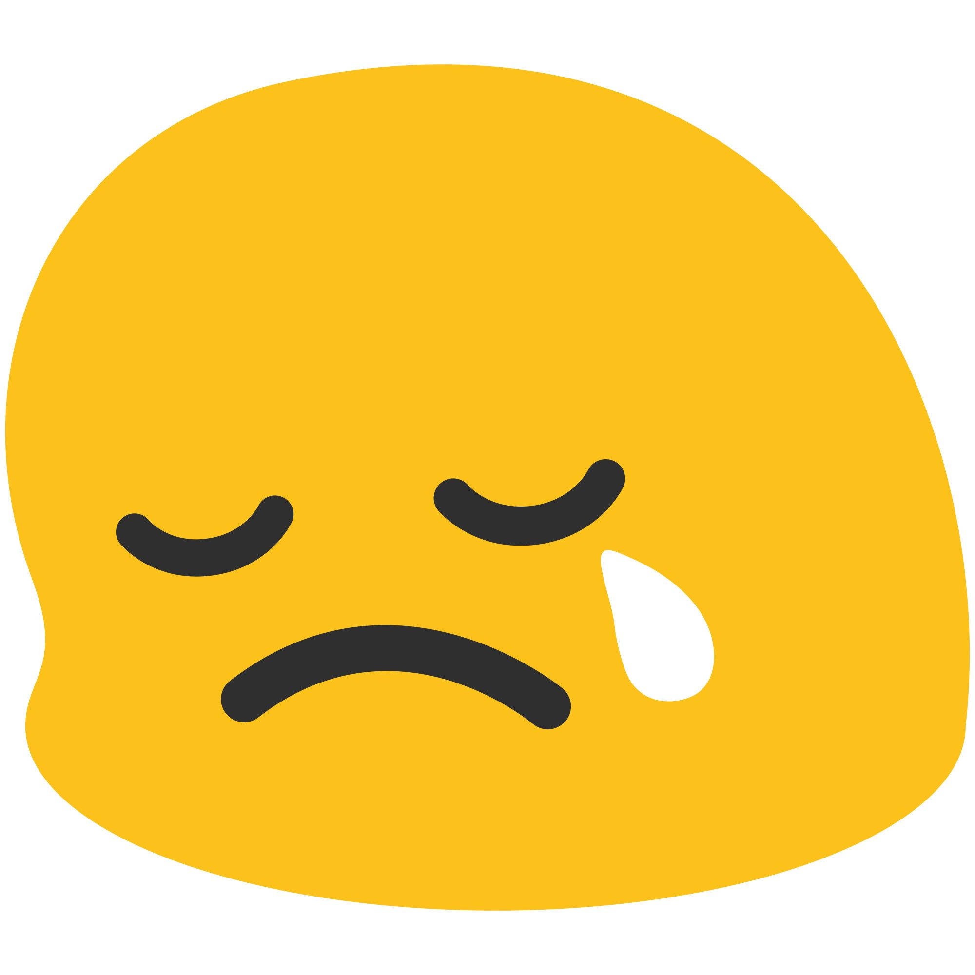 Sad Emoji 桌布 壁紙 — 一個簡單的黃色表情符號臉，帶有悲傷下垂的嘴巴和一顆淚珠從臉頰滑落。
