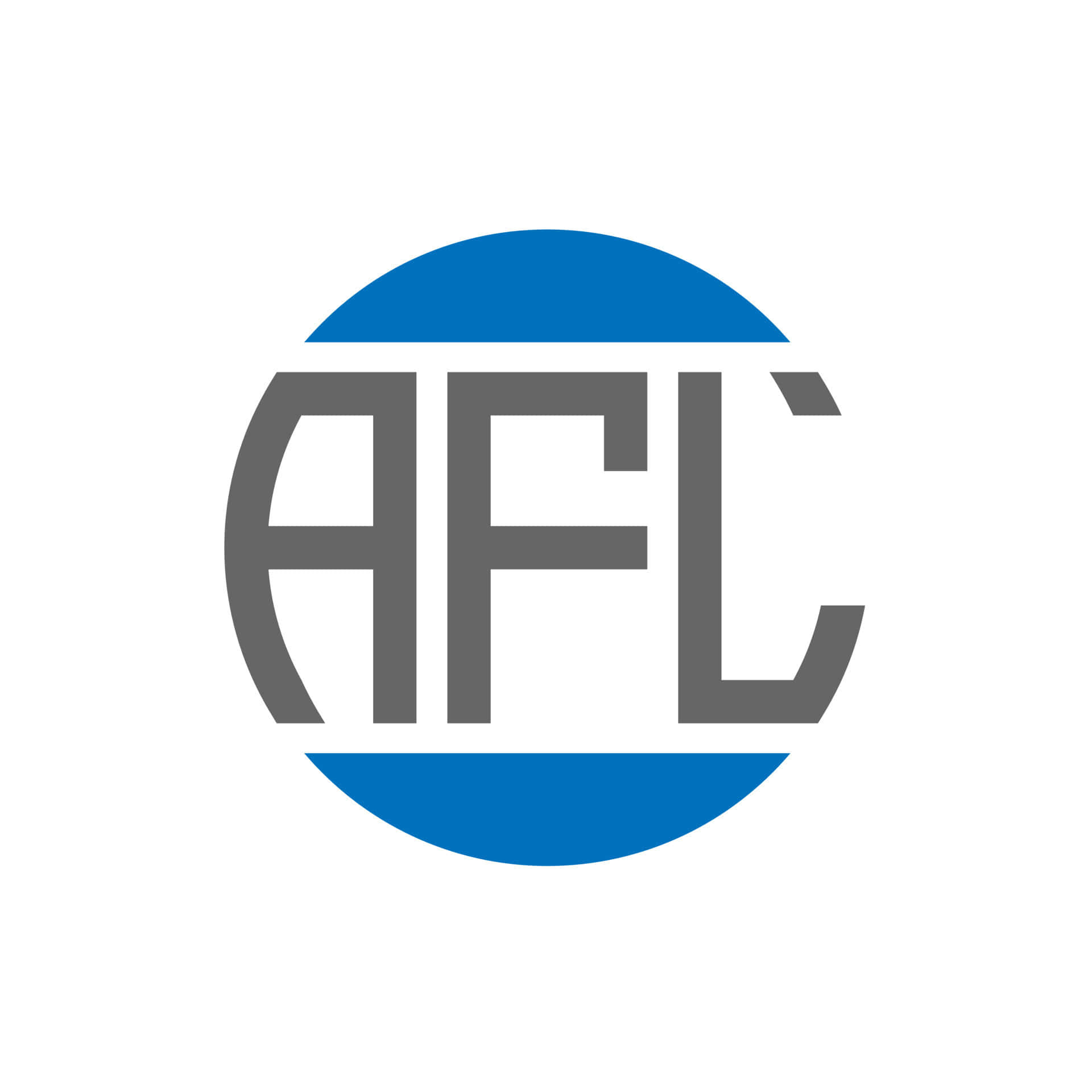 Afl 桌布 壁紙 — 一個簡約標誌，白色背景上有一個藍色圓形框，內有灰色 AFL 字母。