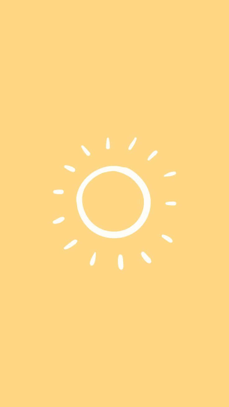 Yellow Summer 桌布 壁紙 — 一個簡約的白色太陽圖標，帶有短射線，居中在純暖黃色背景上。