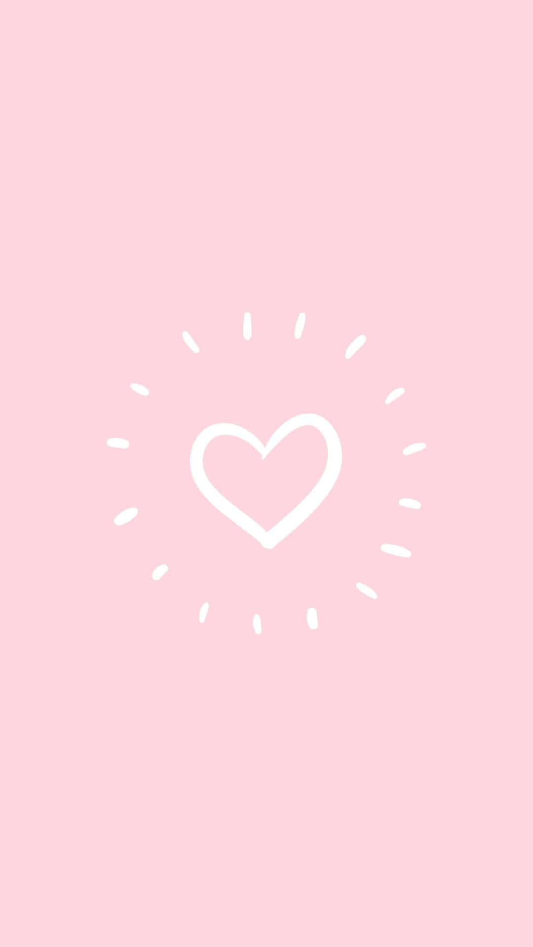 Heart Shape 桌布 壁紙 — 一個簡約的白色心形，帶有放射狀虛線，居中於柔和的粉紅色背景上。
