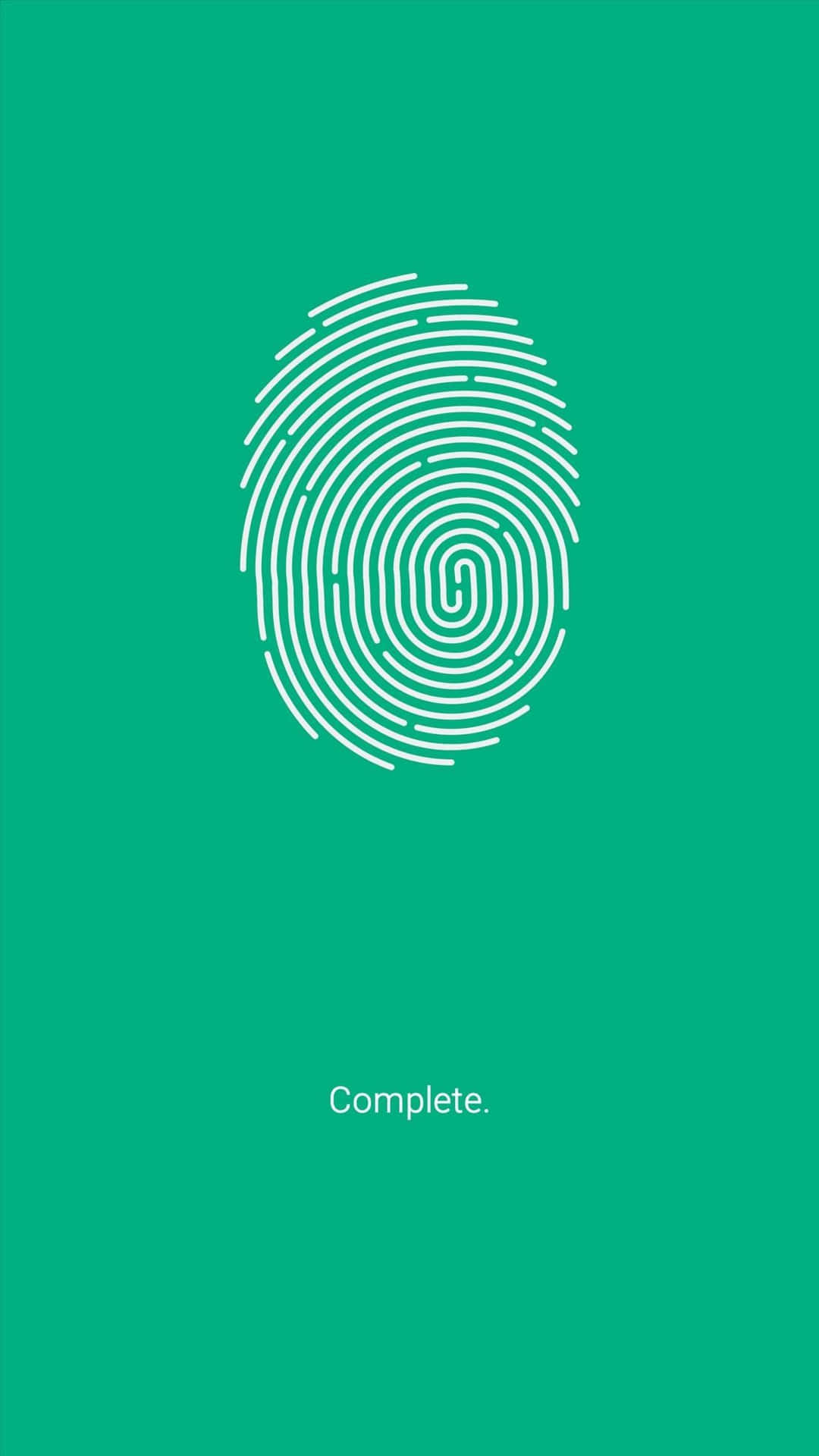 Touch Id 桌布 壁紙 — 一個簡約的白色指紋圖示，居中放置在純綠色背景上，下方有「Complete」字樣。