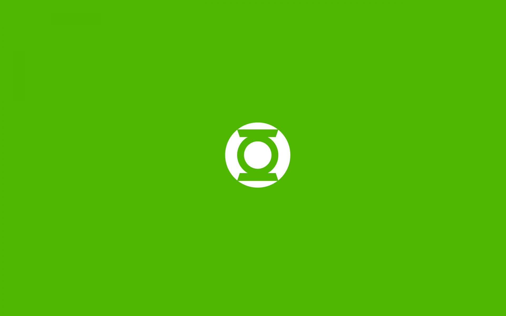 Green Minimalistic 桌布 壁紙 — 一個簡約的白色綠燈俠標誌，居中放置在純色鮮豔的綠色背景上。