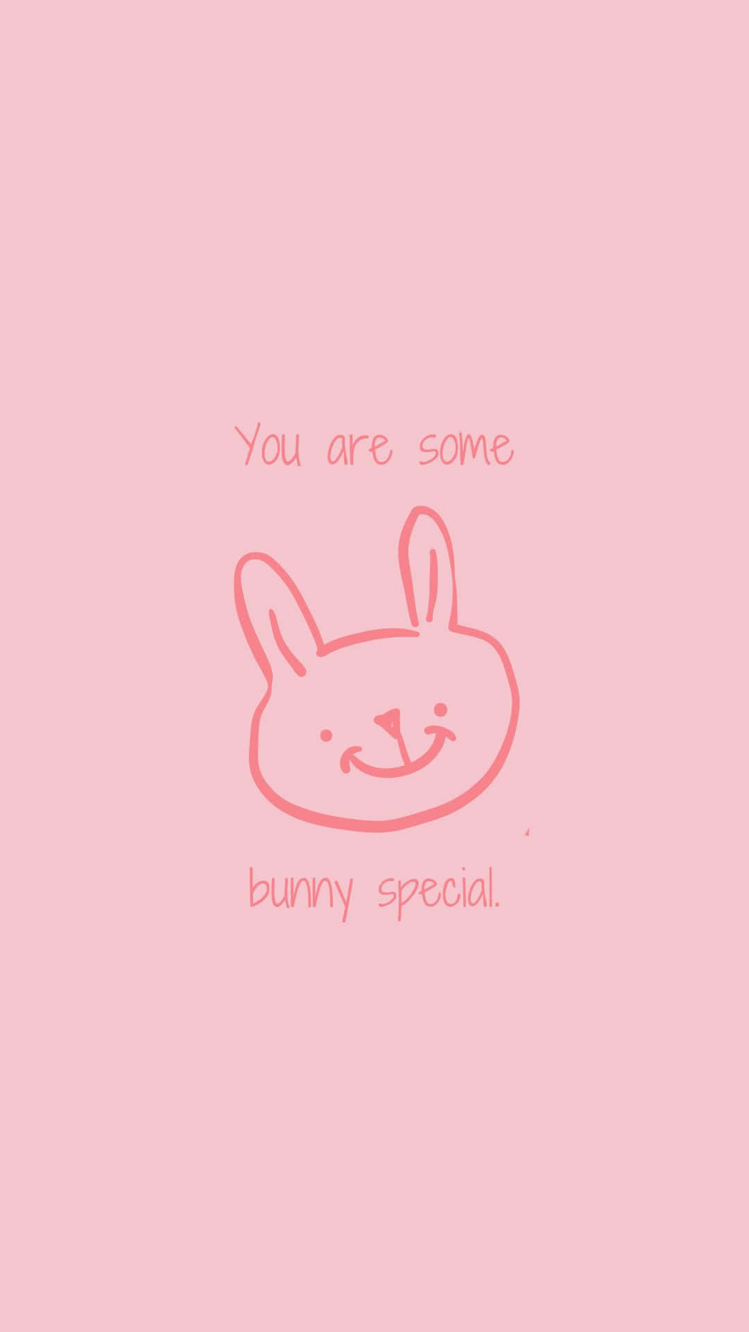 Pink Bunny 桌布 壁紙 — 一個簡約的粉紅色背景，上面有一個微笑兔子的簡單線條畫，並帶有文字「你是特別的兔子。」