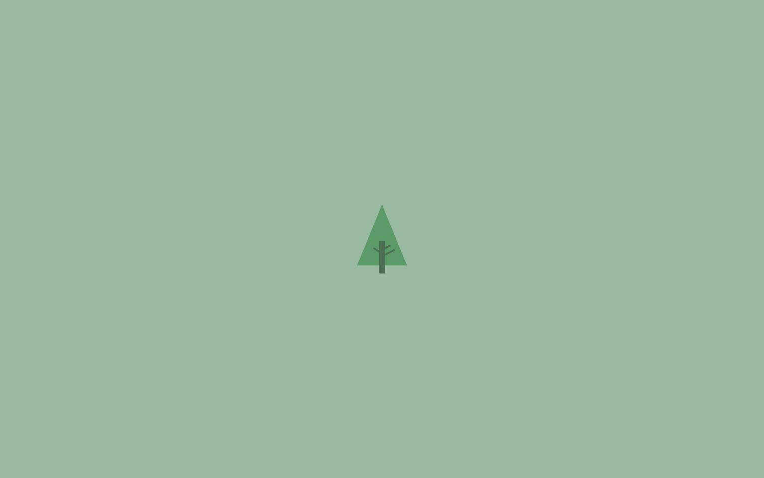 Minimal Aesthetic Desktop 桌布 壁紙 — 一個簡約的綠色樹木圖示，居中於柔和的鼠尾草色背景上。