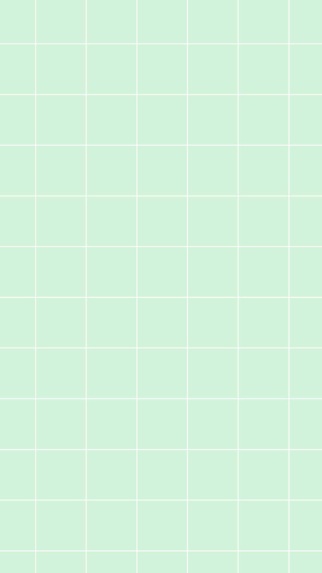 Pastel Aesthetic Grid 桌布 壁紙 — 一個簡約的薄荷綠色網格圖案，在柔和的粉彩背景上帶有清晰的白色線條。