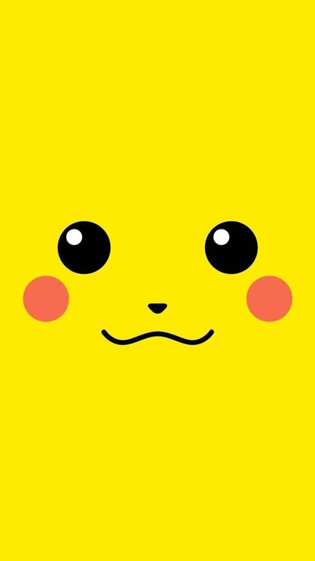 Cute HD 桌布 壁紙 — 一個簡約的黃色背景上有一個簡單的卡通臉，有大大的黑色眼睛、粉紅色的臉頰和一個小小的彎曲微笑。