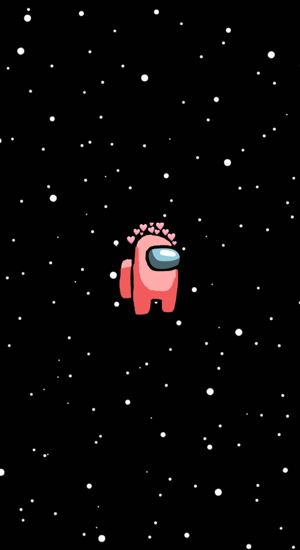 粉紅色Among Us角色帶住心形光環漂浮喺星空入面。 — 粉紅色 iPhone 壁紙