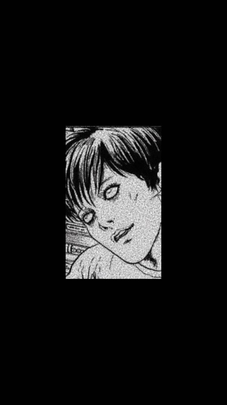 嚇人 桌布 壁紙 — 一個粗糙的黑白漫畫面板顯示一個短髮、大眼睛的年輕人，背景為深色。