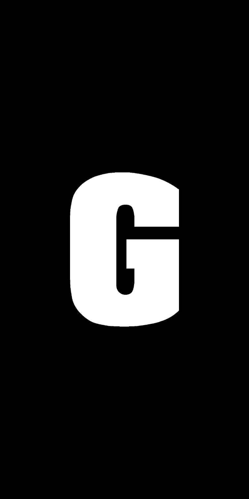 名字 桌布 壁紙 — 一個粗體白色大寫字母G居中在純黑色背景上。