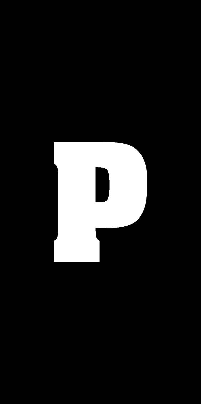 iPhone 桌布 壁紙 — 一個粗體白色大寫字母P居中在純黑色背景上。