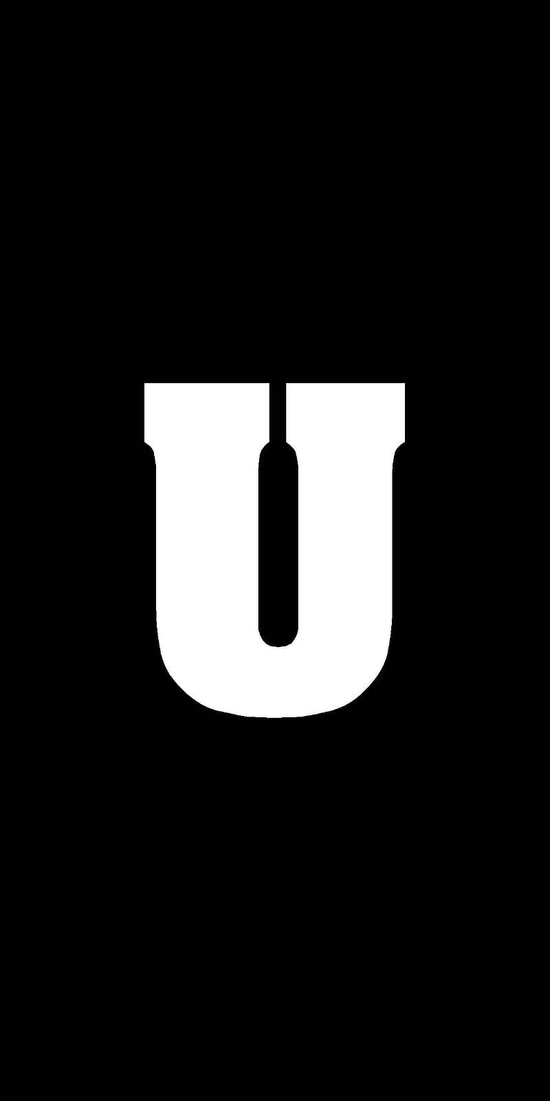 手機 桌布 壁紙 — 一個粗體白色大寫字母U，居中在純黑色背景上。