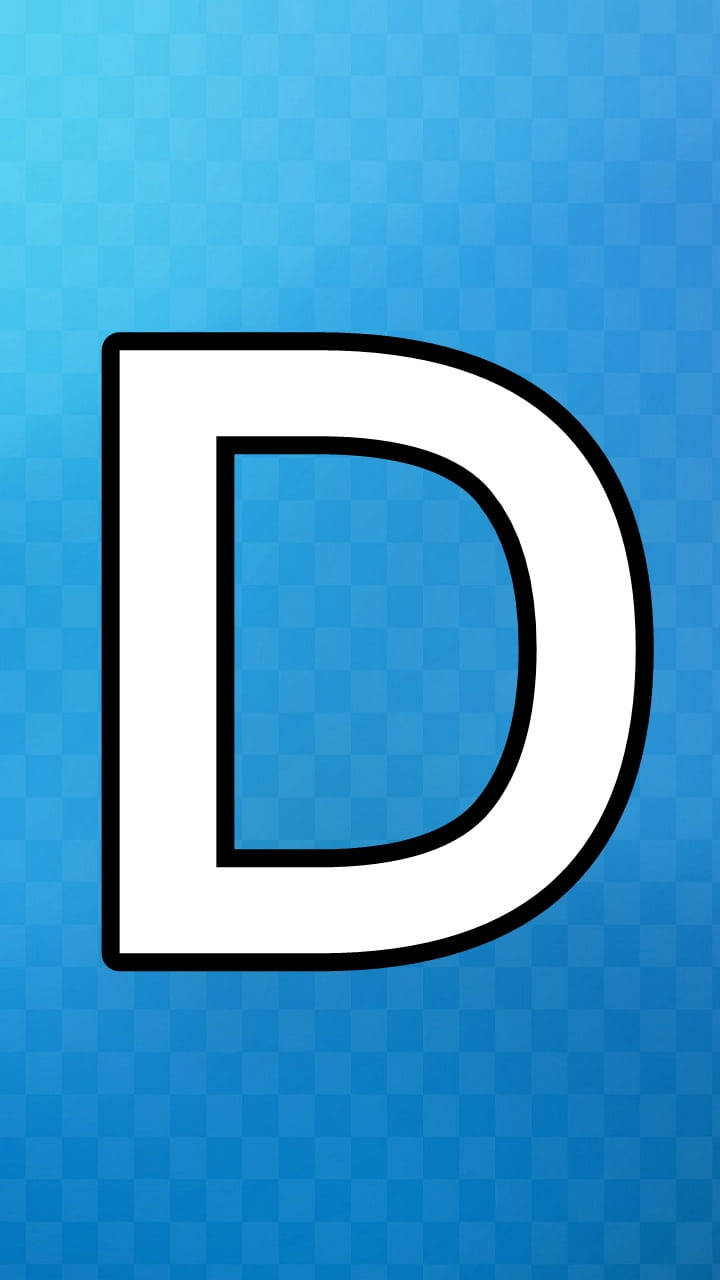 D 桌布 壁紙 — 一個粗體白色字母D，帶黑色輪廓，居中在藍色方格漸變背景上。