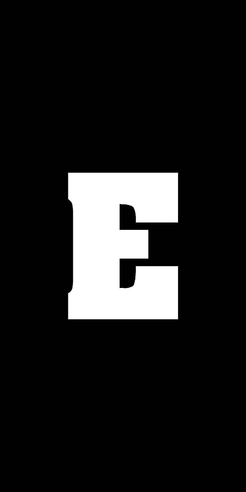 名字 桌布 壁紙 — 一個粗體白色字母E在純黑色背景上居中，採用極簡主義字體設計。