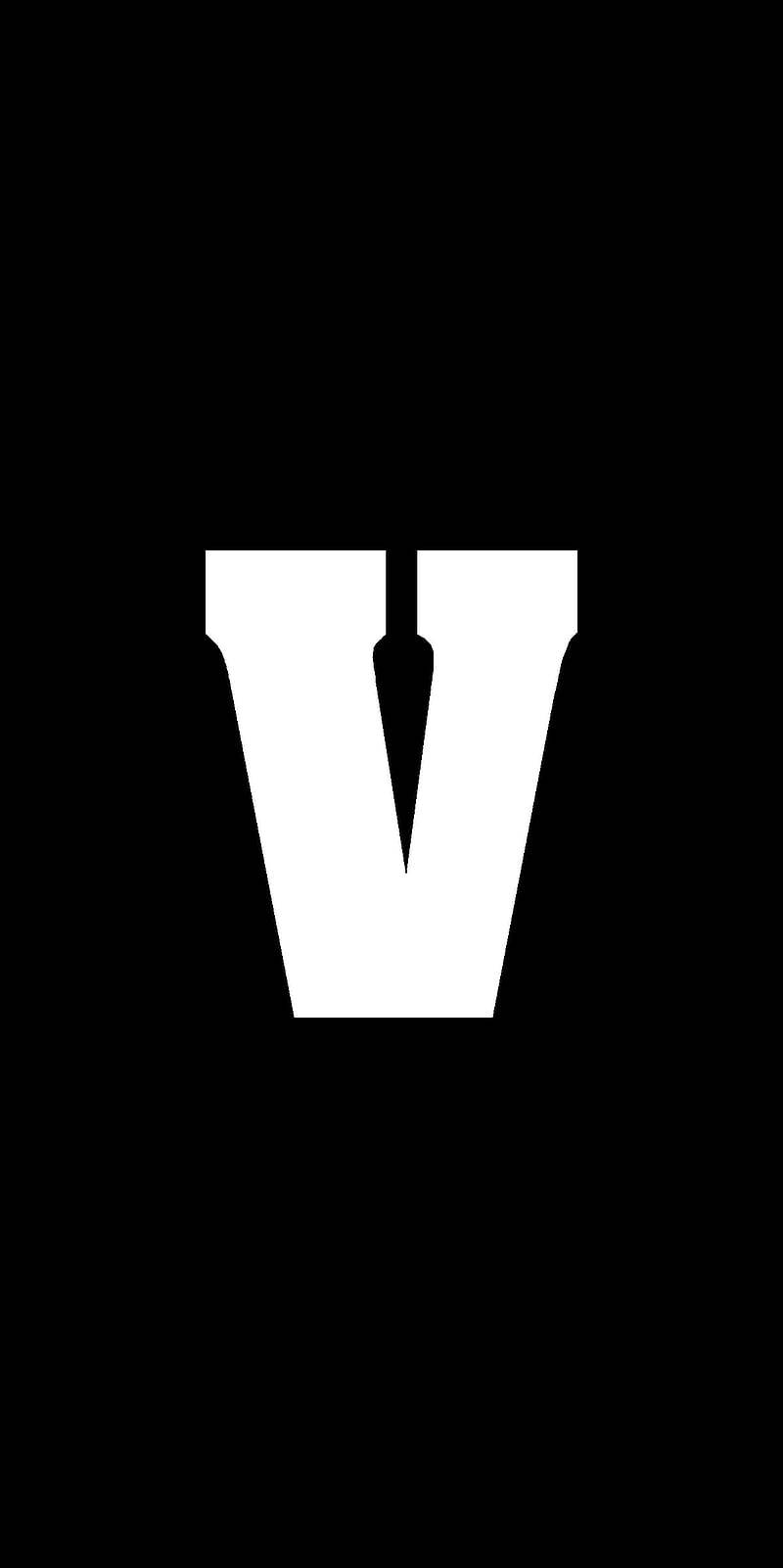 名字 桌布 壁紙 — 一個粗體白色字母V居中於純黑色背景上，營造出強烈的極簡對比。