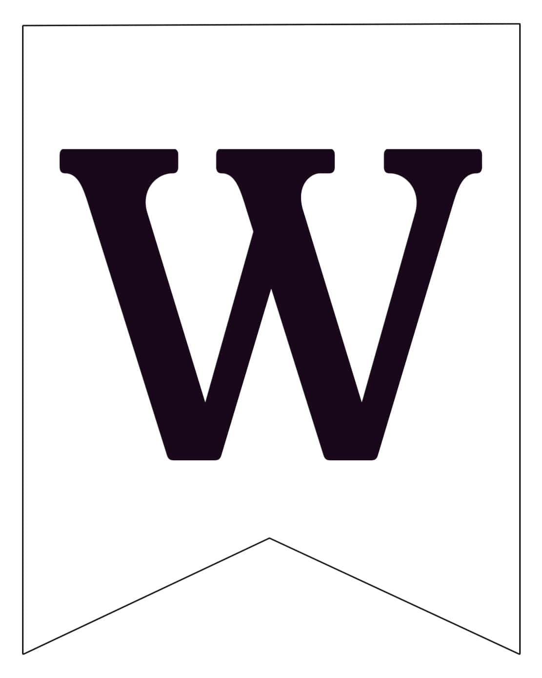 Black And White Letter 桌布 壁紙 — 一個粗體黑色字母W居中於白色橫幅上，底部邊緣尖銳。